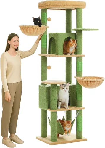 Miniatura 8 de MUTTROS Árbol gótico para gatos de 59 pulgadas con cama de ataúd, torre negra para gatos de interior con amplio condominio para gatos y hamaca
