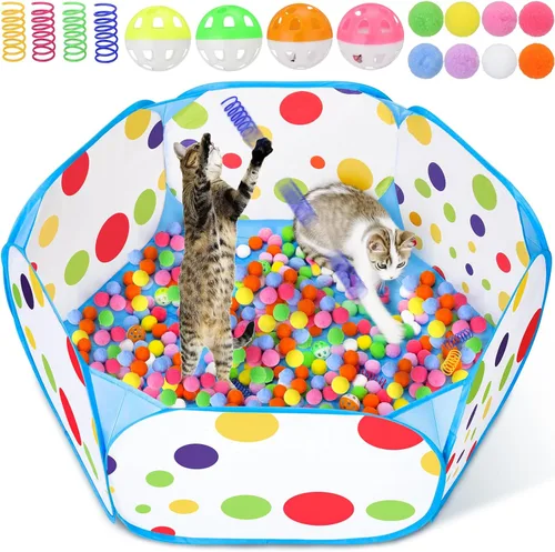 Miniatura 9 de Palksky Juguetes interactivos para gatos con hoyo de bolas para gatos, bolas de juguete, lanzador de bolas, juguetes de primavera para gatos
