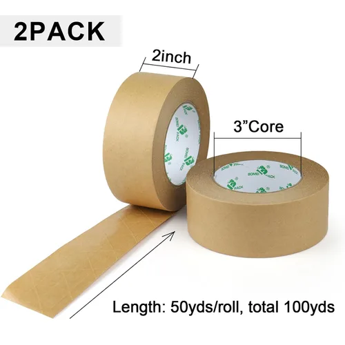 Miniatura 2 de BOMEI PACK Cinta de embalaje de papel reforzado de 2 pulgadas, cinta de envío de papel kraft autoadhesiva biodegradable, para embalaje resistente