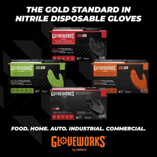 Miniatura 8 de GLOVEWORKS Guantes de trabajo de nitrilo naranja de 8 mil, desechables, resistentes, con agarre de diamante elevado, guantes mecánicos, XL, caja