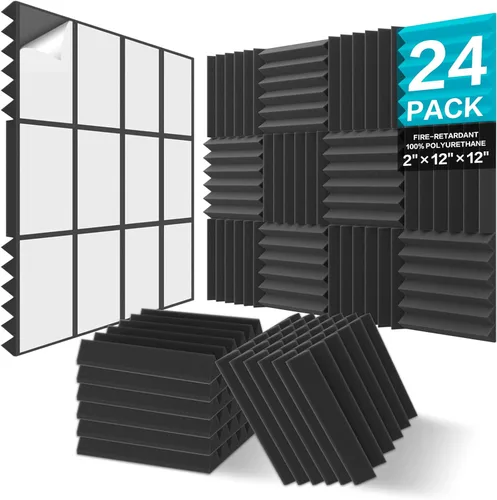 Miniatura 17 de JBER - Paquete de 12 paneles acústicos de espuma para pared de estudio, acolchonados, insonorizados, ignífugos, de 1 x 12 x 12 pulgadas Negro No