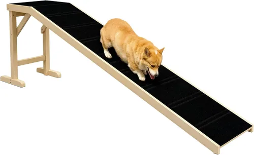Miniatura 12 de PawHut Rampa para perros para cama, rampa para mascotas para perros con alfombra antideslizante y plataforma superior, 49 x 16 x 14 pulgadas