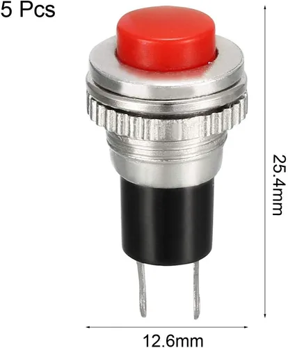 Miniatura 2 de uxcell Interruptor de botón momentáneo rojo de montaje de 0.394 in SPST NO 5pcs
