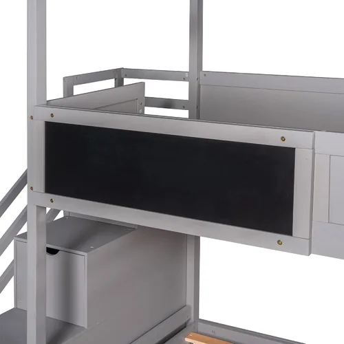 Miniatura 5 de Cama litera con escalera en forma de casa con escalera con almacenamiento y ventana para niños o niñas, no se necesita somier
