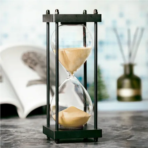 Miniatura 6 de Temporizador de reloj de arena de 60 minutos, marco de madera negro, temporizador de arena decorativo (arena blanca, tamaño grande)