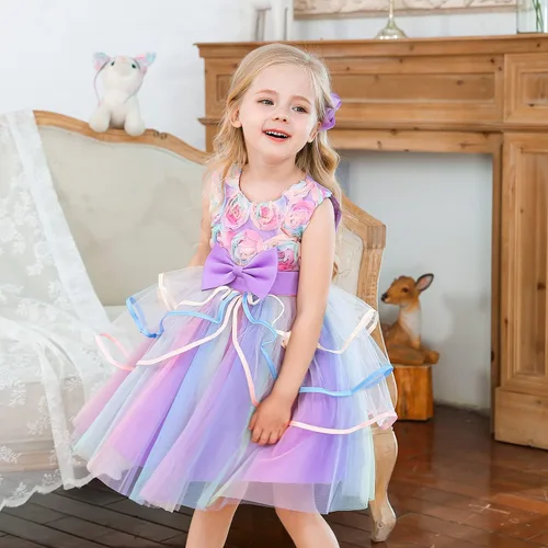 Miniatura 4 de NNJXD Vestido de niña de las flores para niños con volantes vestidos de novia de fiesta de encaje