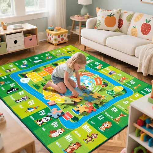 Alfombra ABC de 5' x 7', Alfombras para Niños para Sala de Juegos, Aula, Dormitorio, Tapete de Juego de Aprendizaje Educativo con Alfabeto,