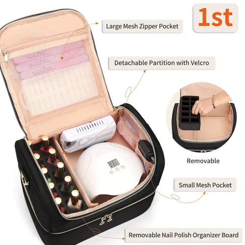 Miniatura 3 de CUBETASTIC Organizador de esmalte de uñas, estuche portátil de almacenamiento de esmalte de uñas con capacidad para 45 frascos de esmalte de uñas