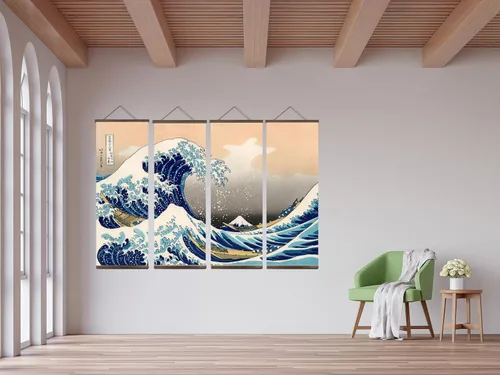 Miniatura 3 de jszip Rollo retro japonés de onda Ukiyo-e, pintura colgante de madera, 39.76 x 15.75 pulgadas