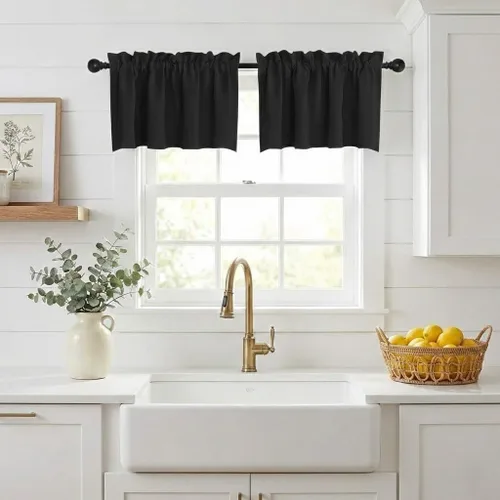 Miniatura 30 de NICETOWN Home Fashion - Cortinas de cocina con bolsillo para poste, cenefa festoneada a medida, cenefa festoneada sólida para ventana de Marrón