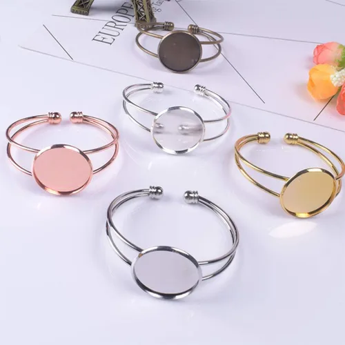 Miniatura 3 de Exceart 6 unidades de pulseras con ajuste de cabujón redondo en blanco, bandejas de bisel ajustables, pulseras para bricolaje y fabricación de joyas