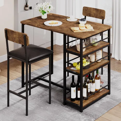 Miniatura 9 de CABIHOME Juego de mesa de comedor para 2, mesa de cocina y sillas tapizadas de terciopelo para 2, juego de mesa de bar de altura de mostrador de 3