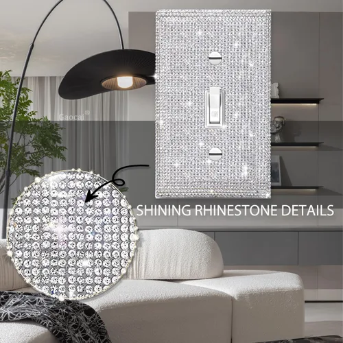 Miniatura 3 de Placas de pared de diamantes de imitación plateados brillantes, placa de cubierta de interruptor de luz, placa de pared decorativa Diamantes