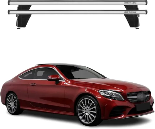 Miniatura 19 de OMAC Barras transversales de techo de punto fijo Mercedes Clase C Sedan 2015 a 2023, portaequipajes, 165 libras, aluminio, 2 piezas, color plateado