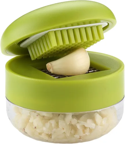 Miniatura 3 de 2 prensas de ajo, picadora de ajo, cortador de cuchillas de acero inoxidable, trituradora, picadora y recipiente de almacenamiento, incluye 2 mini