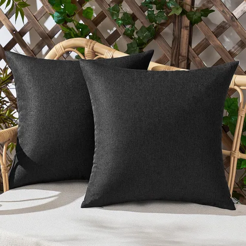 Miniatura 19 de Juego de 2 fundas para cojines de exterior, impermeables, decorativas, de lino, para casa de campo, fundas sólidas para cojines para tienda