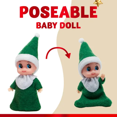 Miniatura 4 de JOYIN Navidad 2 piezas Muñeca pequeña de elfo con 1 elfo rojo y 1 elfo verde, accesorios de decoración festiva, regalo pequeño para niñas, niños