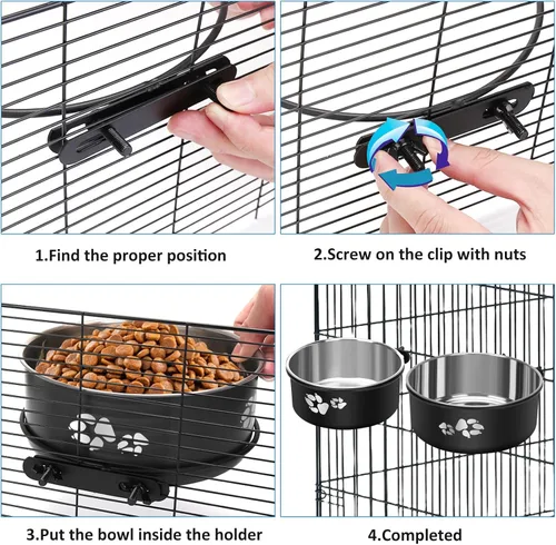 Miniatura 3 de Cuencos de agua para perreras antiderrames, paquete de 2 cuencos de acero inoxidable para comida y agua para jaula de perrera, cuencos colgantes