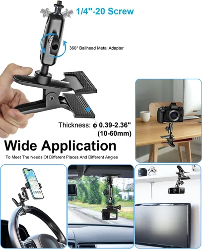 Miniatura 5 de Soporte para tablet para visera solar de automóvil, brazo mágico de metal, soporte de tableta ajustable de 360° con abrazadera ultra estable