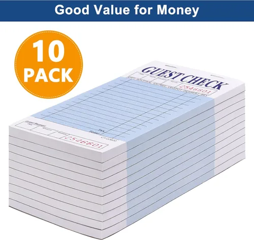 Miniatura 6 de Bloc de notas de servidor (paquete de 10) - 500 cheques de invitados en total - 1 parte de papel azul para cheques de invitados con recibo de azul