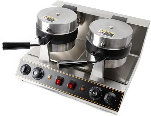 Miniatura 9 de Máquina de gofres belga de doble cabeza comercial giratoria de doble alerón para desayunar, cocina antiadherente, resistente, para restaurante, mini