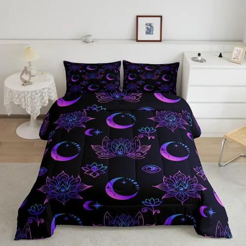 Miniatura 32 de Erosebridal Edredón de árbol de la vida, ropa de cama bohemia con diseño de mariposa y mariposa, edredón de fase lunar hippie, edredón acolchado