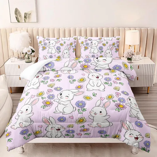 Miniatura 26 de AILONEN Juego de ropa de cama con estampado de gato en acuarela, tamaño individual con gatos y huellas para niños y niñas, juego de edredón suave