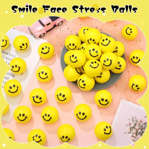 Miniatura 5 de Vinsot 100 bolas de estrés de cara sonriente a granel de 2 pulgadas, mini juguetes de espuma para el regreso a clases, recompensas para el aula