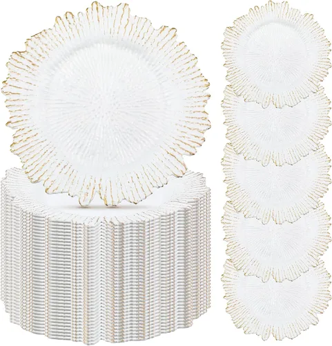 Miniatura 26 de Tanlade 50 Platos Base Plateados al Por Mayor, Plato Base Redondo de Plástico de 13", Platos Base Brillantes Plateados para Mesa, Platos de Servicio