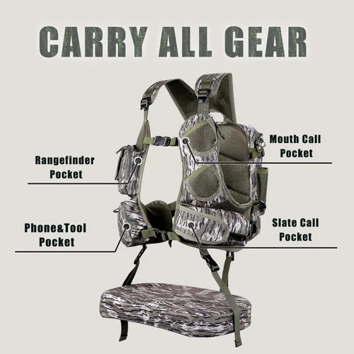 Miniatura 3 de UIIHUNT Chaleco de caza de pavos con asiento: Chaleco ligero para caza de pavos con cartuchera, accesorios ajustables para equipo de caza de pavos