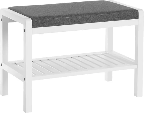 Miniatura 12 de SONGMICS Zapatero con asiento acolchado tapizado, estante de almacenamiento, organizador de zapatos, soporta hasta 350 libras, ideal para entrada