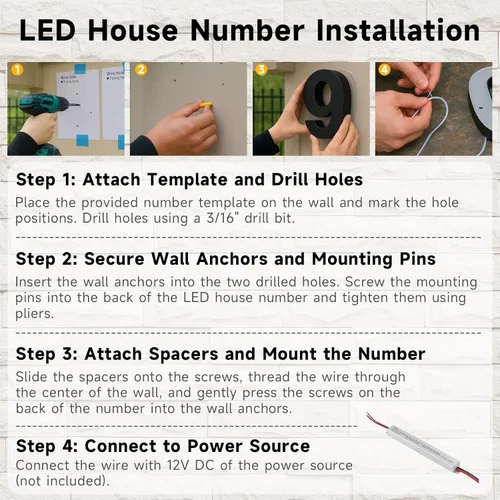 Miniatura 7 de Números de casa retroiluminados de 5 pulgadas para exteriores, acero inoxidable, número de dirección de casa iluminado con LED, letreros