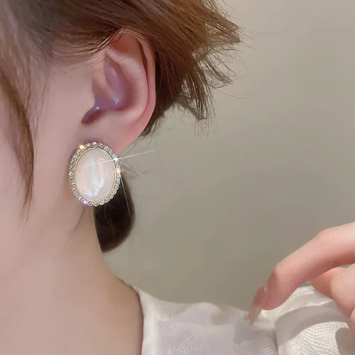 Miniatura 3 de Vcagirest Aretes de perlas ovaladas de diamantes brillantes para mujer
