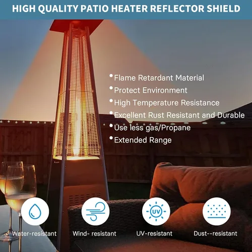 Miniatura 6 de Kisworm Escudo reflector de calor para calentador de tubo de vidrio, reemplazo de calentador de patio pirámide de 4 lados superior - distancia