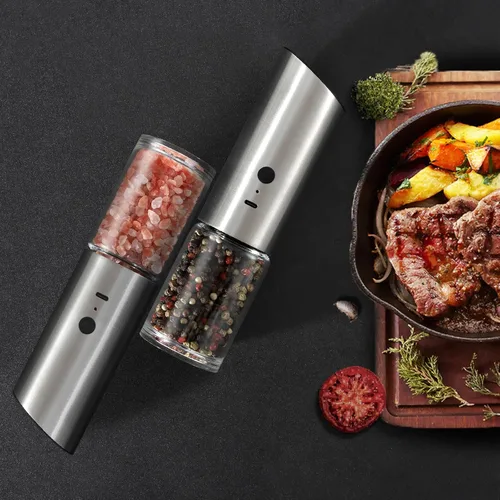 Miniatura 7 de VEVOK CHEF Juego de molinillo eléctrico de sal y pimienta, recargable con luz LED, tipo C, gravedad automática, acero inoxidable, molino