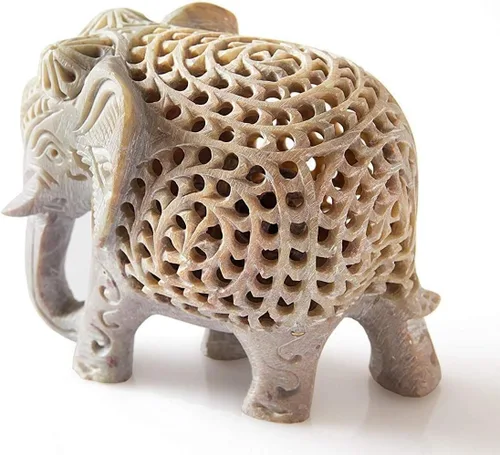 Miniatura 2 de Estatuilla de elefante tallada con escultura de elefante madre con estatua interior de bebé de 4 pulgadas, hecha a mano en Jali o calado de un solo