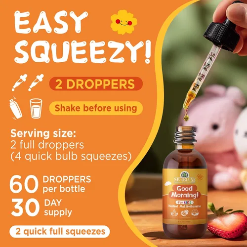 Miniatura 3 de Natural Kids Herbal Morning Drops – Verdes líquidos diarios + mezcla de superalimentos antioxidantes con saúco, espirulina, goji y arándano, suave