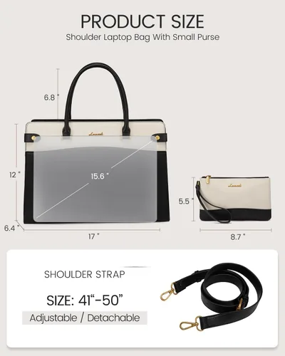 Miniatura 5 de LOVEVOOK Bolsa Tote para Laptop para Mujeres Trabajo, Bolsas de Computadora de Cuero Vintage para Laptops para Mujeres, Bolsa Impermeable