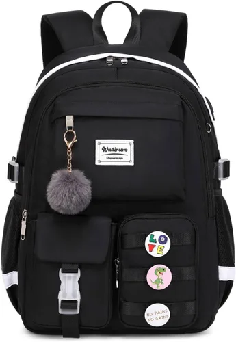 Miniatura 2 de Wadirum Conjunto de mochila casual para mujer, conjunto de mochila escolar para niña, lindo portátil Ruaksack, Negro, Mediana, Mochilas de mochila