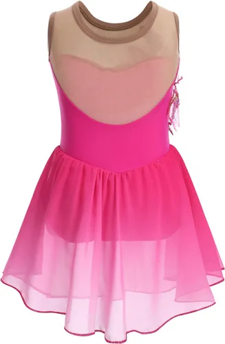 Miniatura 2 de Vestido de patinaje artístico para niñas, vestido de patinaje sobre hielo de malla de flores de lentejuelas, vestido de leotardo de ballet