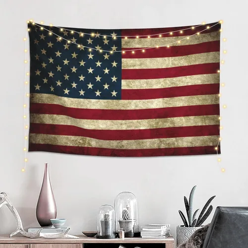 Miniatura 2 de JUHIOPOI Tapiz retro con bandera americana, decoración de pared, tapiz de arte para colgar en la pared, tapiz de pared para dormitorio, sala