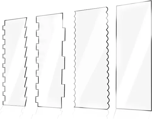 Juego de 4 raspadores grandes de acrílico transparente para pasteles, raspador alisador de pasteles, peine de contorno de bordes con rayas para