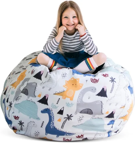 Creative QT Stuff 'n Sit - Funda de almacenamiento de puf grande de 33 pulgadas para animales de peluche y juguetes, silla puf gigante para niños de