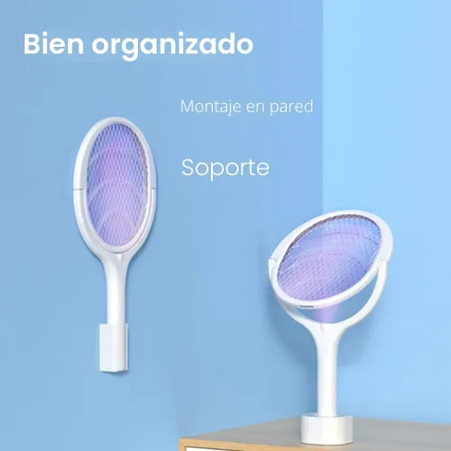 Miniatura 2 de Paquete de 2 raquetas eléctricas para matar insectos, mosquitos, mosquitos, avispas matamoscas USB tipo C recargable, cabezal giratorio