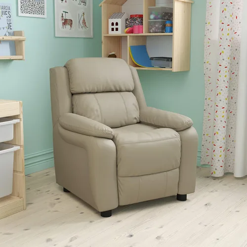 Miniatura 2 de EMMA + OLIVER Sillón reclinable infantil de vinilo beige acolchado de lujo con brazos de almacenamiento