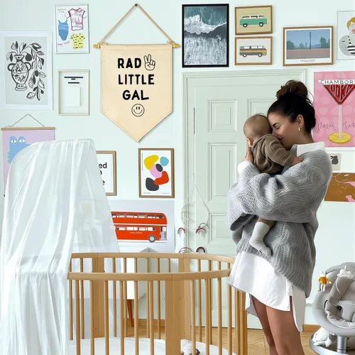 Miniatura 2 de Arte de flores - Bandera con letrero de regalos para bebés recién nacidos, niñas y niños - Decoración de pared con banderines para habitación