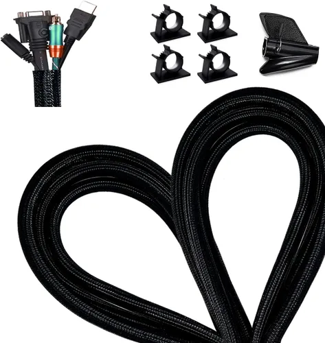 Funda de gestión de cables de 13 1/8 pies a 1/2 pulgadas, trenzada, color negro, a prueba de mascotas, tubo de telar de alambre trenzado