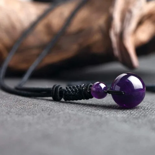 Miniatura 5 de iSTONE Collar unisex con dije de cuentas redondas auténticas, cadena de cuerda negra de 24 pulgadas para hombres y mujeres