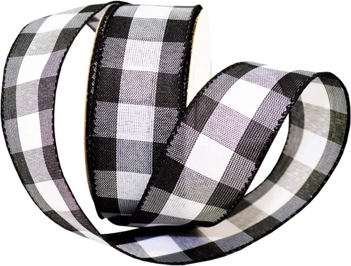 Miniatura 2 de Morex Ribbon 7398.60/50-613 Cambridge - Cinta con cable de 2.5 pulgadas x 50 yardas, color blanco y negro, cinta a cuadros para envolver regalos