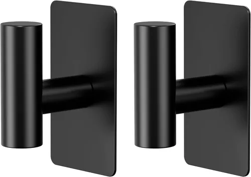 Miniatura 8 de GWAAZXGZ Ganchos para toallas de baño, paquete de 2, acabado negro mate, ganchos de pared adhesivos de acero inoxidable en forma de T para batas